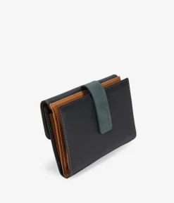 Femme Bosanova Portefeuilles | Portefeuille moyen en cuir noir à rabat vert