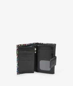Femme Bosanova Portefeuilles | Portefeuille moyen en cuir noir avec imprimé
