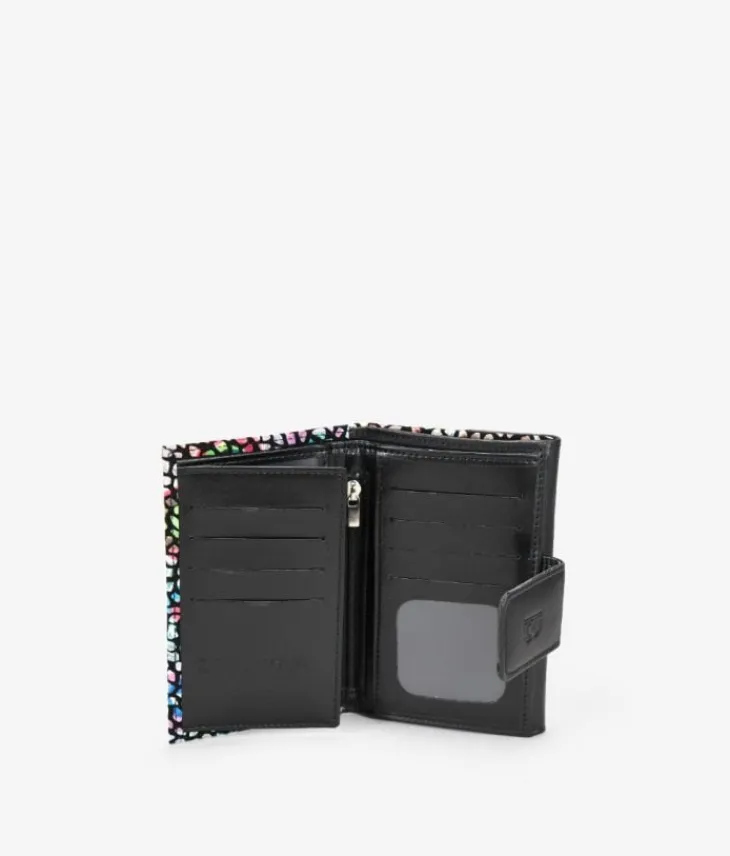 Femme Bosanova Portefeuilles | Portefeuille moyen en cuir noir avec imprimé