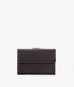 Femme Bosanova Portefeuilles | Portefeuille moyen en cuir marron à rabat orange