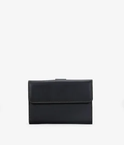 Femme Bosanova Portefeuilles | Portefeuille moyen en cuir noir à rabat vert