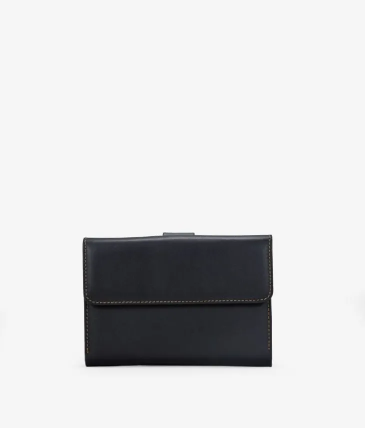 Femme Bosanova Portefeuilles | Portefeuille moyen en cuir noir à rabat vert