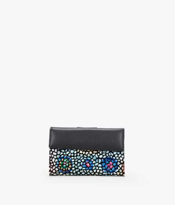 Femme Bosanova Portefeuilles | Portefeuille moyen en cuir noir avec imprimé