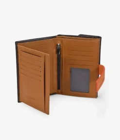 Femme Bosanova Portefeuilles | Portefeuille moyen en cuir marron à rabat orange
