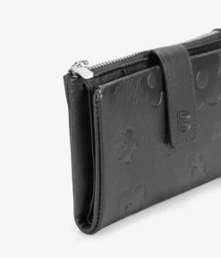 Femme Bosanova Portefeuilles | Portefeuille moyen en cuir noir avec fermeture éclair et compartiments