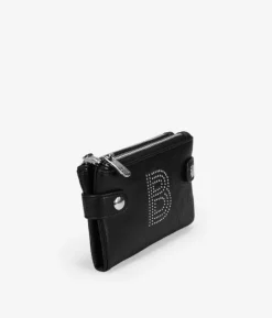 Femme Bosanova Portefeuilles | Portefeuille noir moyen avec double fermeture éclair et logo clouté