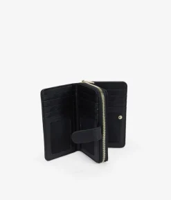 Femme Bosanova Portefeuilles | Portefeuille noir moyen avec clous, fermeture éclair et bouton.
