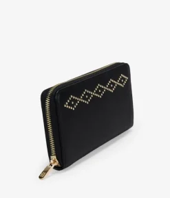 Femme Bosanova Portefeuilles | Portefeuille plat noir avec clous et fermeture éclair