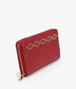 Femme Bosanova Portefeuilles | Portefeuille plat rouge avec clous et fermeture éclair