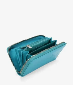 Femme Bosanova Portefeuilles | Portefeuille rectangulaire en cuir à fleurs bleues