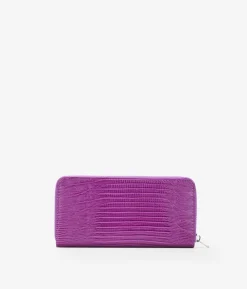 Femme Bosanova Portefeuilles | Portefeuille rectangulaire en cuir végétalien crocodile lilas avec fermeture éclair