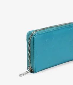 Femme Bosanova Portefeuilles | Portefeuille rectangulaire en cuir à fleurs bleues