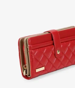 Femme Bosanova Portefeuilles | Portefeuille rectangulaire rouge avec coutures et fermeture éclair
