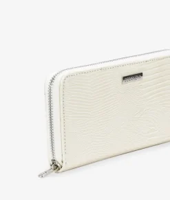 Femme Bosanova Portefeuilles | Portefeuille rectangulaire en cuir vegan crocodile beige avec fermeture éclair