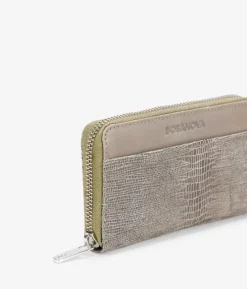 Femme Bosanova Portefeuilles | Portefeuille rectangulaire en cuir imprimé animal taupe avec fermeture éclair