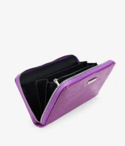 Femme Bosanova Portefeuilles | Portefeuille rectangulaire en cuir végétalien crocodile lilas avec fermeture éclair
