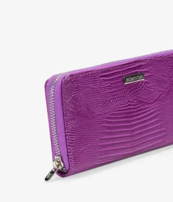 Femme Bosanova Portefeuilles | Portefeuille rectangulaire en cuir végétalien crocodile lilas avec fermeture éclair