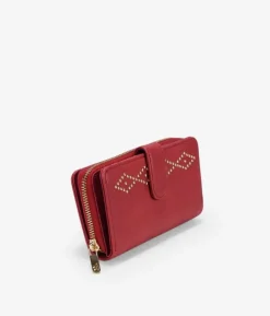 Femme Bosanova Portefeuilles | Portefeuille rouge moyen avec clous, fermeture éclair et bouton.