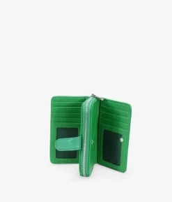 Femme Bosanova Portefeuilles | Portefeuille vert moyen avec fermeture éclair et bouton
