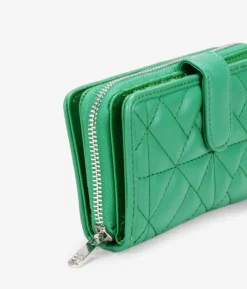 Femme Bosanova Portefeuilles | Portefeuille vert moyen avec fermeture éclair et bouton