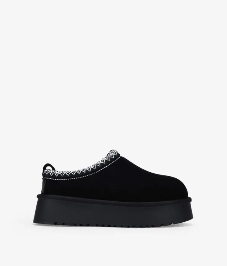 Bosanova Bottes D'hiver | Chaussures En Cuir | Sabots d'hiver noirs à plateforme