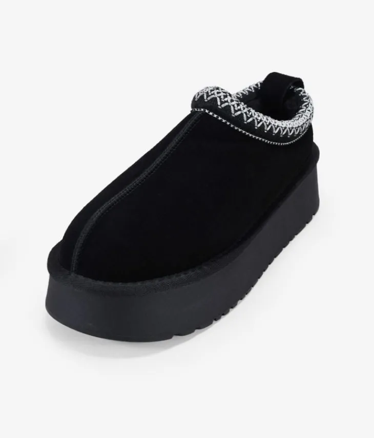 Bosanova Bottes D'hiver | Chaussures En Cuir | Sabots d'hiver noirs à plateforme