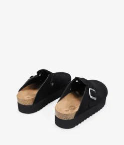 Bosanova Chaussures En Cuir | Sabots | Sabots en cuir noir avec plateforme et boucle