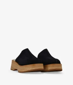 Bosanova Chaussures En Cuir | Sabots | Sabots en cuir noir avec semelles en bois