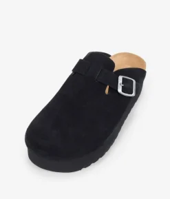 Bosanova Chaussures En Cuir | Sabots | Sabots en cuir noir avec plateforme et boucle