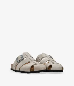 Bosanova Chaussures En Cuir | Sabots | Sabots en cuir pierre avec boucle et semelle en liège