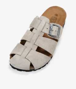 Bosanova Chaussures En Cuir | Sabots | Sabots en cuir pierre avec boucle et semelle en liège