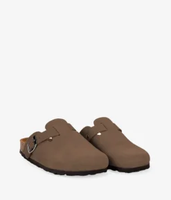 Bosanova Chaussures En Cuir | Sabots | Sabots en cuir taupe avec boucle et semelle en liège