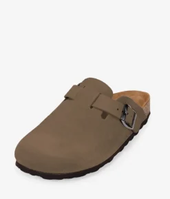 Bosanova Chaussures En Cuir | Sabots | Sabots en cuir taupe avec boucle et semelle en liège