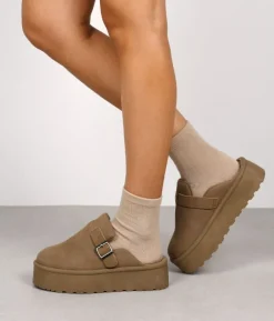 Bosanova Sabots | Plateformes | Sabots plateforme taupe avec boucle