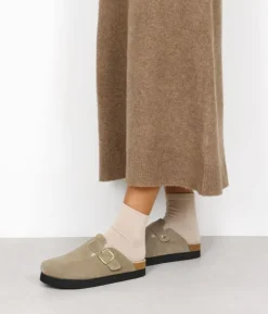 Bosanova Chaussures En Cuir | Sabots | Sabots plateforme taupe en cuir suédé