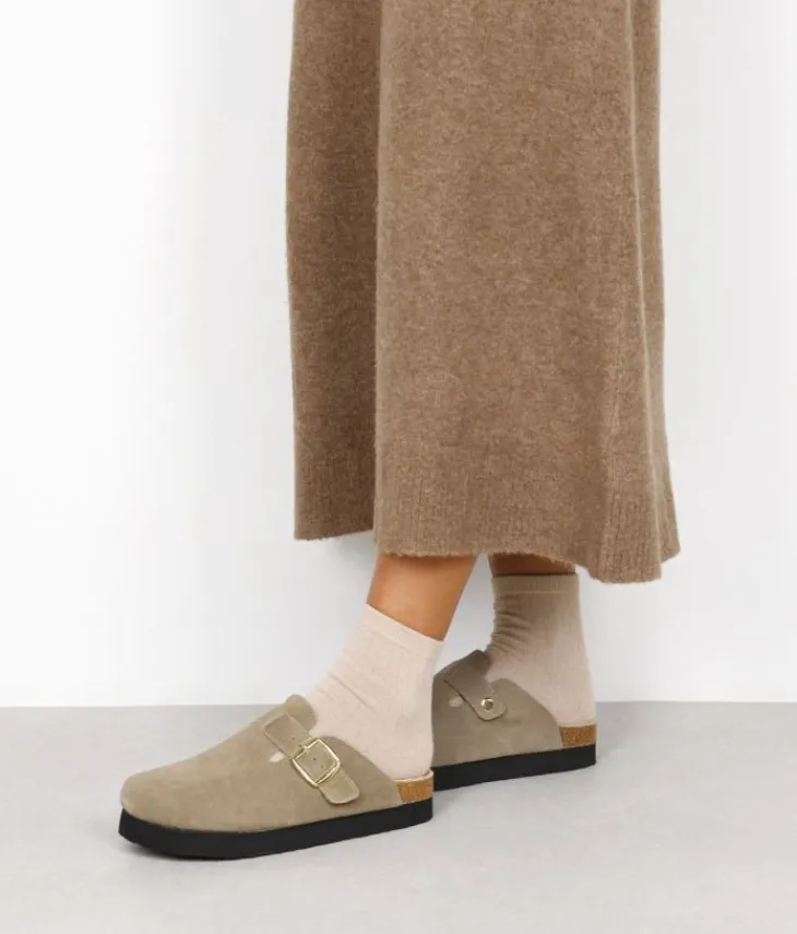 Bosanova Chaussures En Cuir | Sabots | Sabots plateforme taupe en cuir suédé