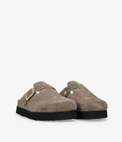 Bosanova Chaussures En Cuir | Sabots | Sabots plateforme taupe en cuir suédé