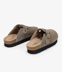 Bosanova Chaussures En Cuir | Sabots | Sabots plateforme taupe en cuir suédé