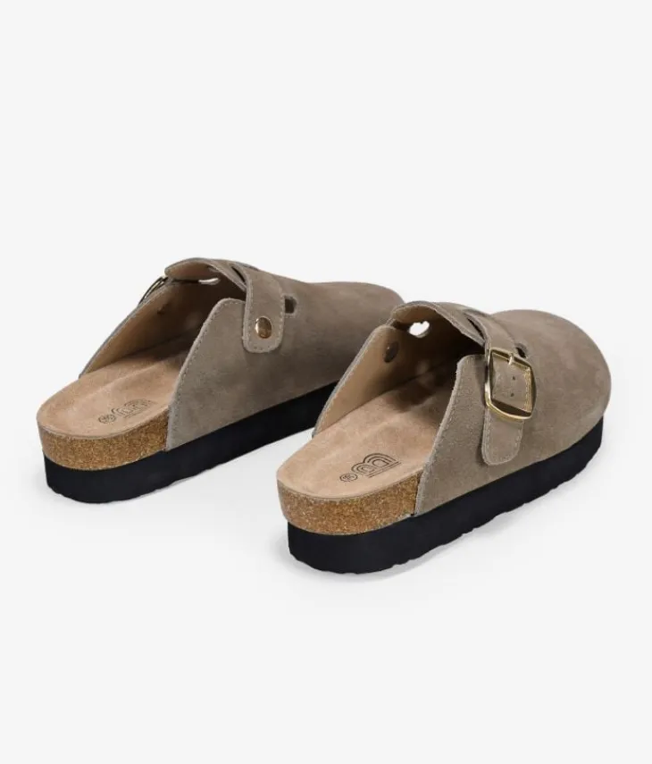 Bosanova Chaussures En Cuir | Sabots | Sabots plateforme taupe en cuir suédé
