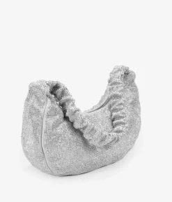 Bosanova Sac Minaudières | Sacs Porté Épaule | Sac à bandoulière argenté avec strass et anse repliée