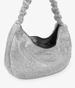 Bosanova Sac Minaudières | Sacs Porté Épaule | Sac à bandoulière argenté avec strass et anse repliée