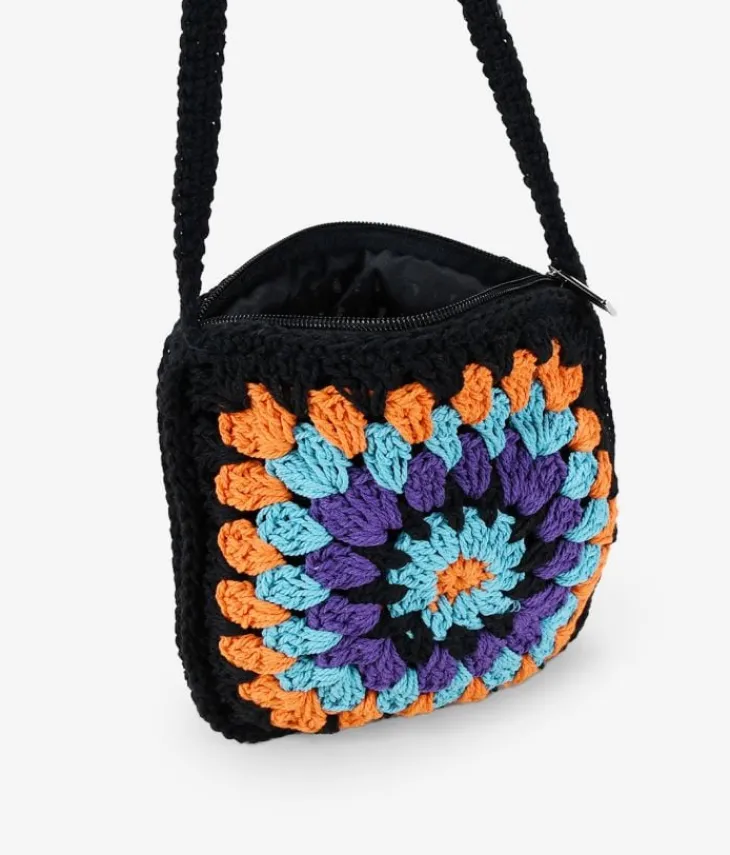 Bosanova Petits Sacs | Sacs Raphia Et Crochet | Sac à bandoulière en crochet noir