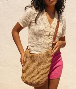 Bosanova Sacs À Bandoulière | Sacs Raphia Et Crochet | Sac à bandoulière en raphia marron clair