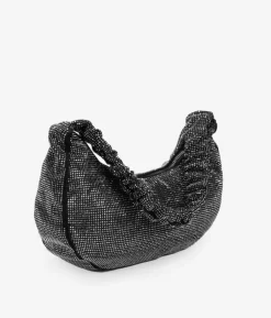 Bosanova Sac Minaudières | Sacs Porté Épaule | Sac à bandoulière noir avec strass et anse repliée