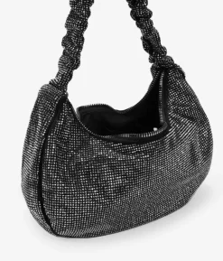 Bosanova Sac Minaudières | Sacs Porté Épaule | Sac à bandoulière noir avec strass et anse repliée