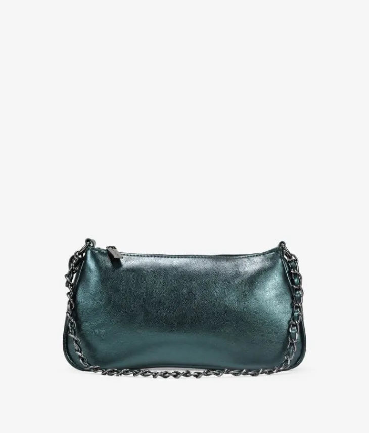 Bosanova Sac Minaudières | Sacs Porté Épaule | Sac à bandoulière vert métallisé avec chaîne