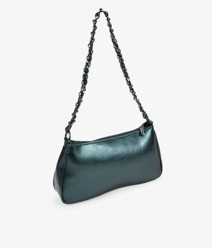Bosanova Sac Minaudières | Sacs Porté Épaule | Sac à bandoulière vert métallisé avec chaîne