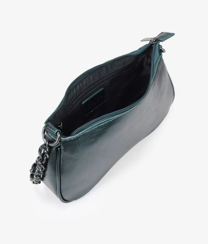Bosanova Sac Minaudières | Sacs Porté Épaule | Sac à bandoulière vert métallisé avec chaîne