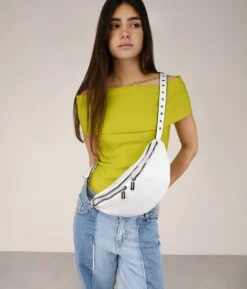 Bosanova Sacs Banane | Sac banane blanc avec fermetures éclair et anneaux métalliques