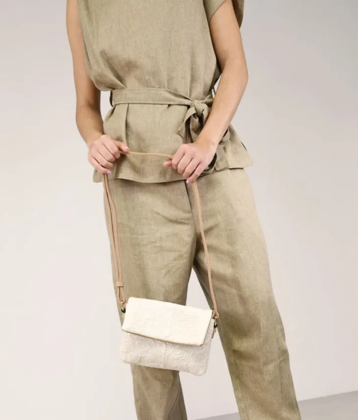 Bosanova Sacs À Bandoulière | Petits Sacs | Sac bandoulière beige avec broderie florale et rabat